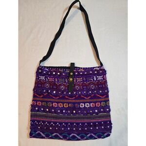 Raj LA Vegan Leather Purple Embroidered Boho Shoulder Bag New
